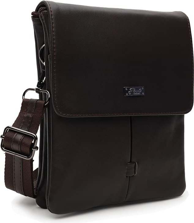 Маленька чоловіча сумка через плече з гладкої шкіри коричневого кольору Ricco Grande (21385)