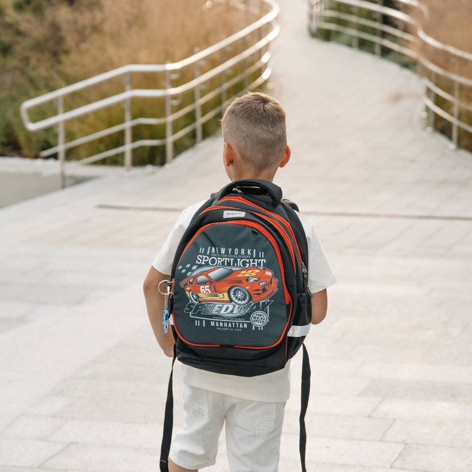 Текстильный школьный рюкзак для мальчика с рисунком автомобиля Bagland Butterfly 55647