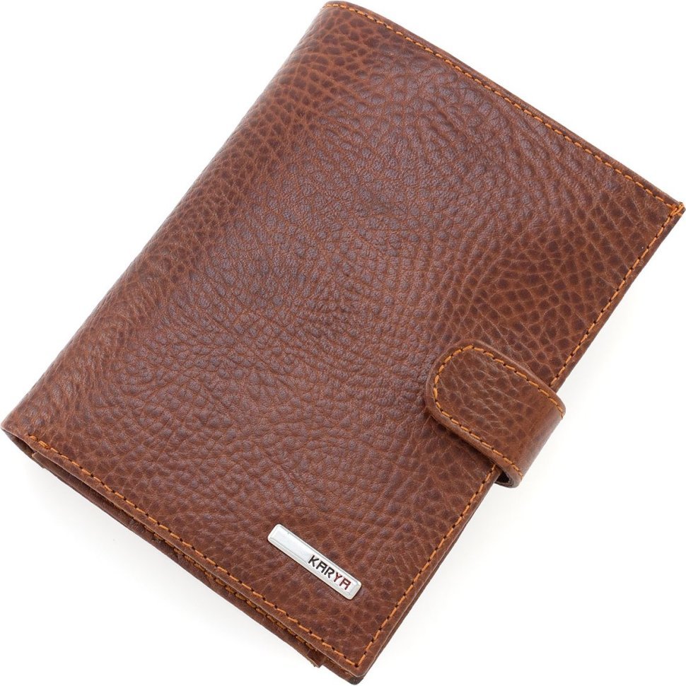 Светло-коричневое мужское портмоне из натуральной кожи с блоком под документы KARYA (55947)