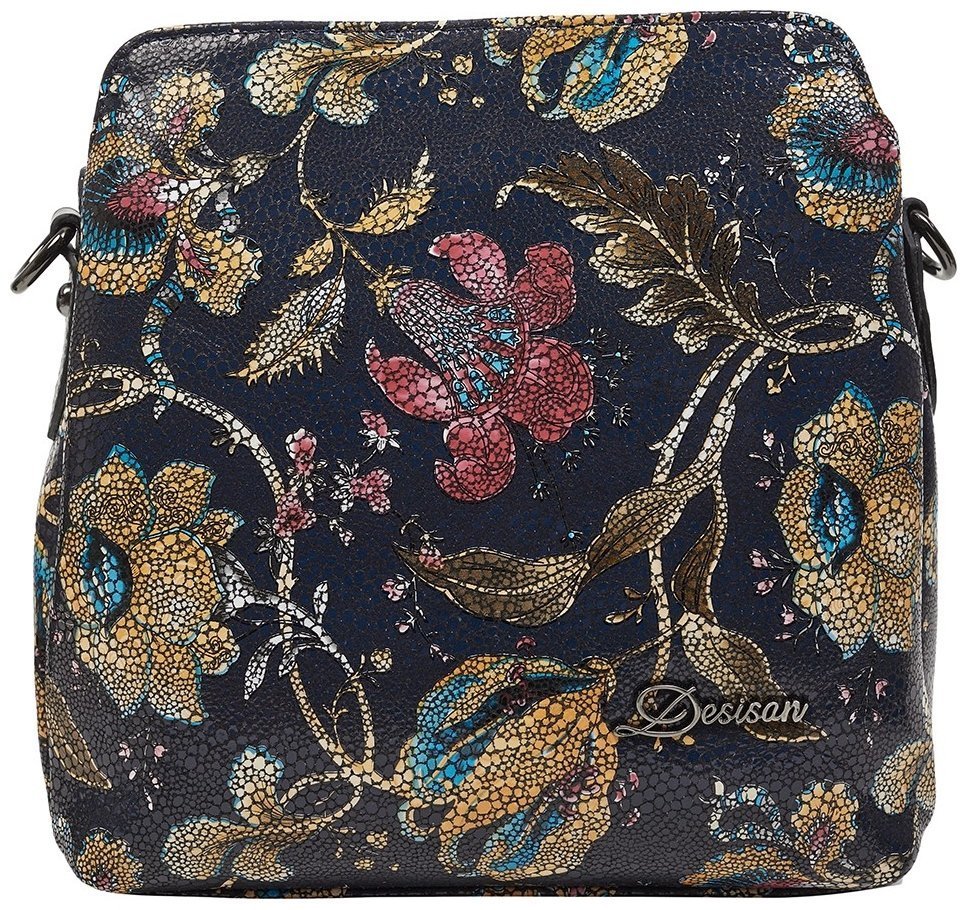 Фактурная кожаная женская сумка с узорами цветов Desisan 106747 синего цвета modnotak фото №1