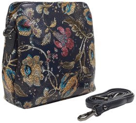 Фактурна шкіряна жіноча сумка з візерунками квітів Desisan 106747 синього кольору