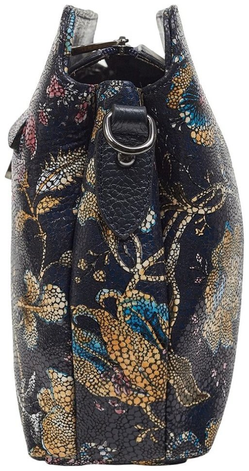 Фактурная кожаная женская сумка с узорами цветов Desisan 106747 синего цвета modnotak фото №3