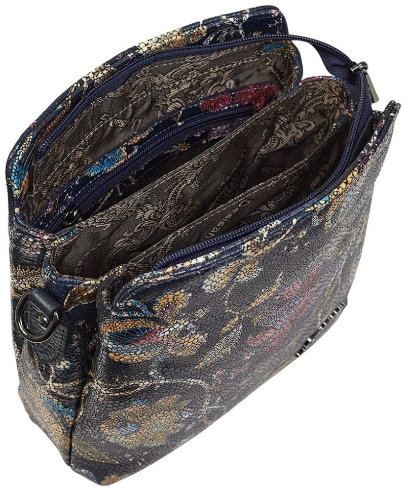 Фактурная кожаная женская сумка с узорами цветов Desisan 106747 синего цвета modnotak фото №6