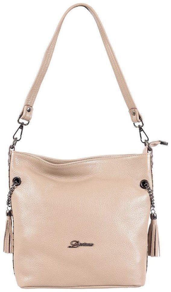 Бежевая мягкая сумка для женщин на повседнев из фактурной кожи Desisan 106847 modnotak фото №1