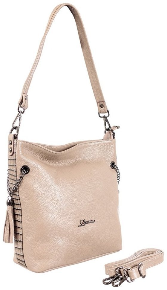 Бежевая мягкая сумка для женщин на повседнев из фактурной кожи Desisan 106847 modnotak фото №3