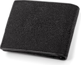 Горизонтальное портмоне из натуральной кожи морского ската черного цвета STINGRAY LEATHER (024-18073)