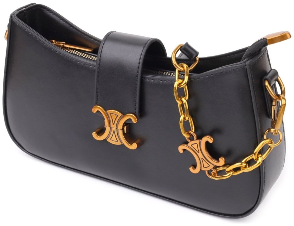 Городская женская сумка кроссбоди через плечо из качественного кожзама Vintage черного цвета 96947 modnotak фото №1