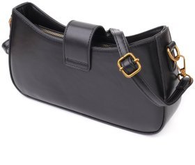 Городская женская сумка кроссбоди через плечо из качественного кожзама Vintage черного цвета 96947