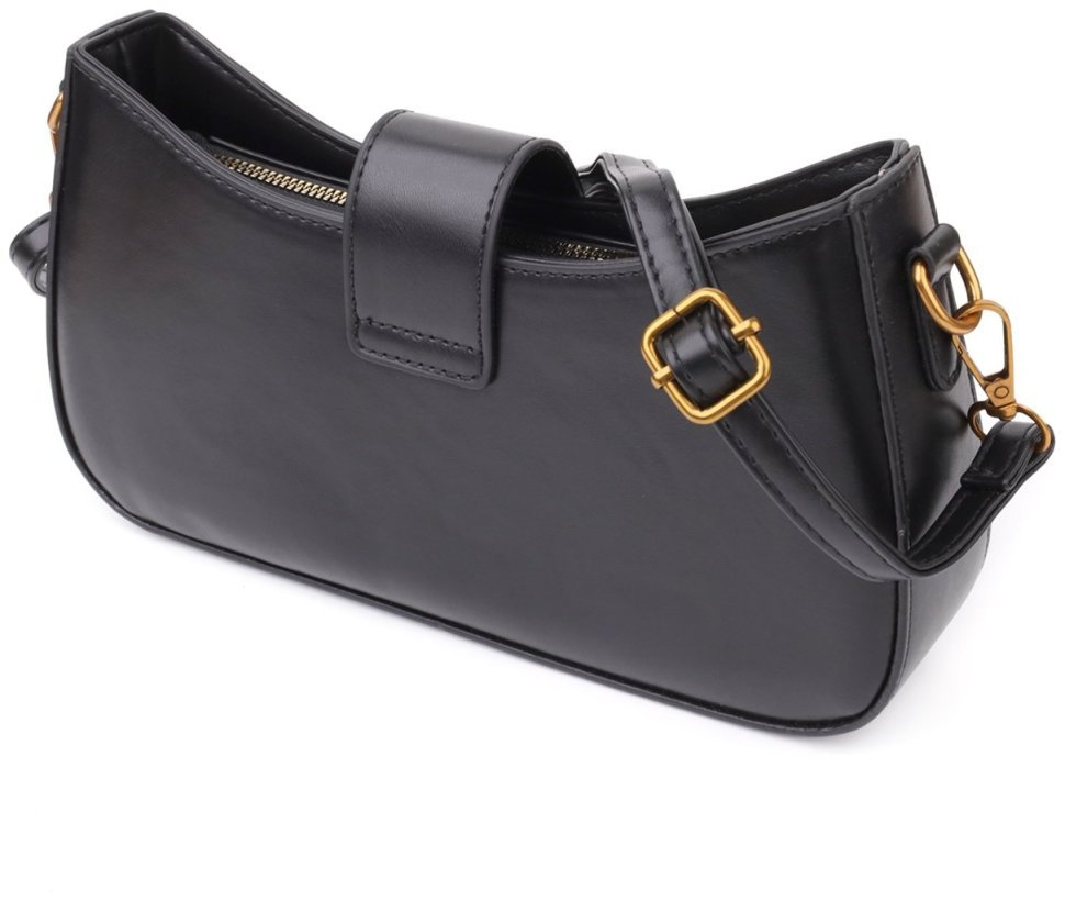 Городская женская сумка кроссбоди через плечо из качественного кожзама Vintage черного цвета 96947 modnotak фото №2