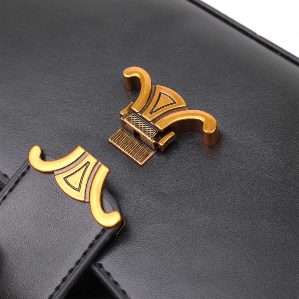 Городская женская сумка кроссбоди через плечо из качественного кожзама Vintage черного цвета 96947 modnotak фото №3