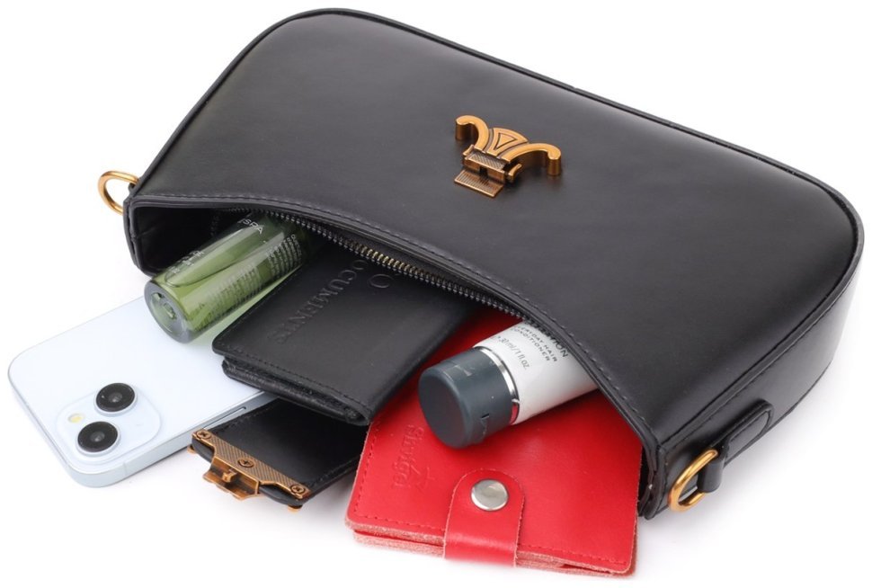 Городская женская сумка кроссбоди через плечо из качественного кожзама Vintage черного цвета 96947 modnotak фото №6