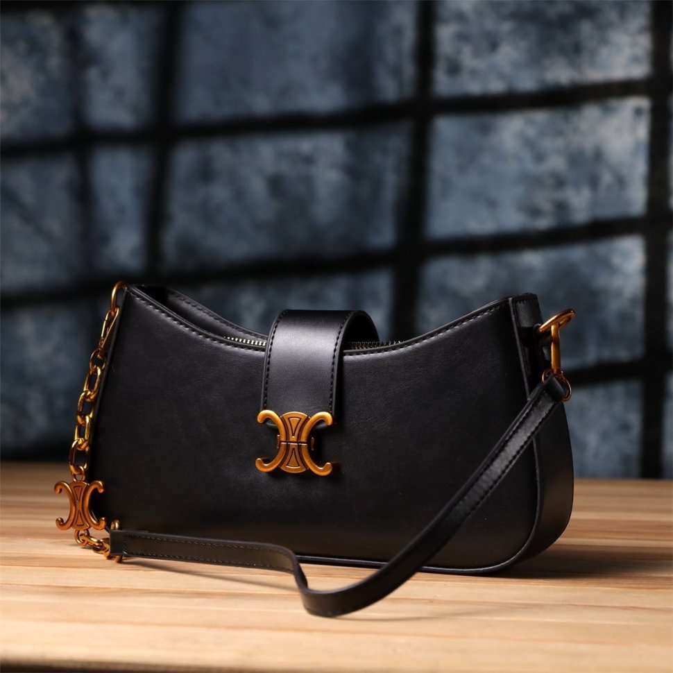 Городская женская сумка кроссбоди через плечо из качественного кожзама Vintage черного цвета 96947 modnotak фото №7