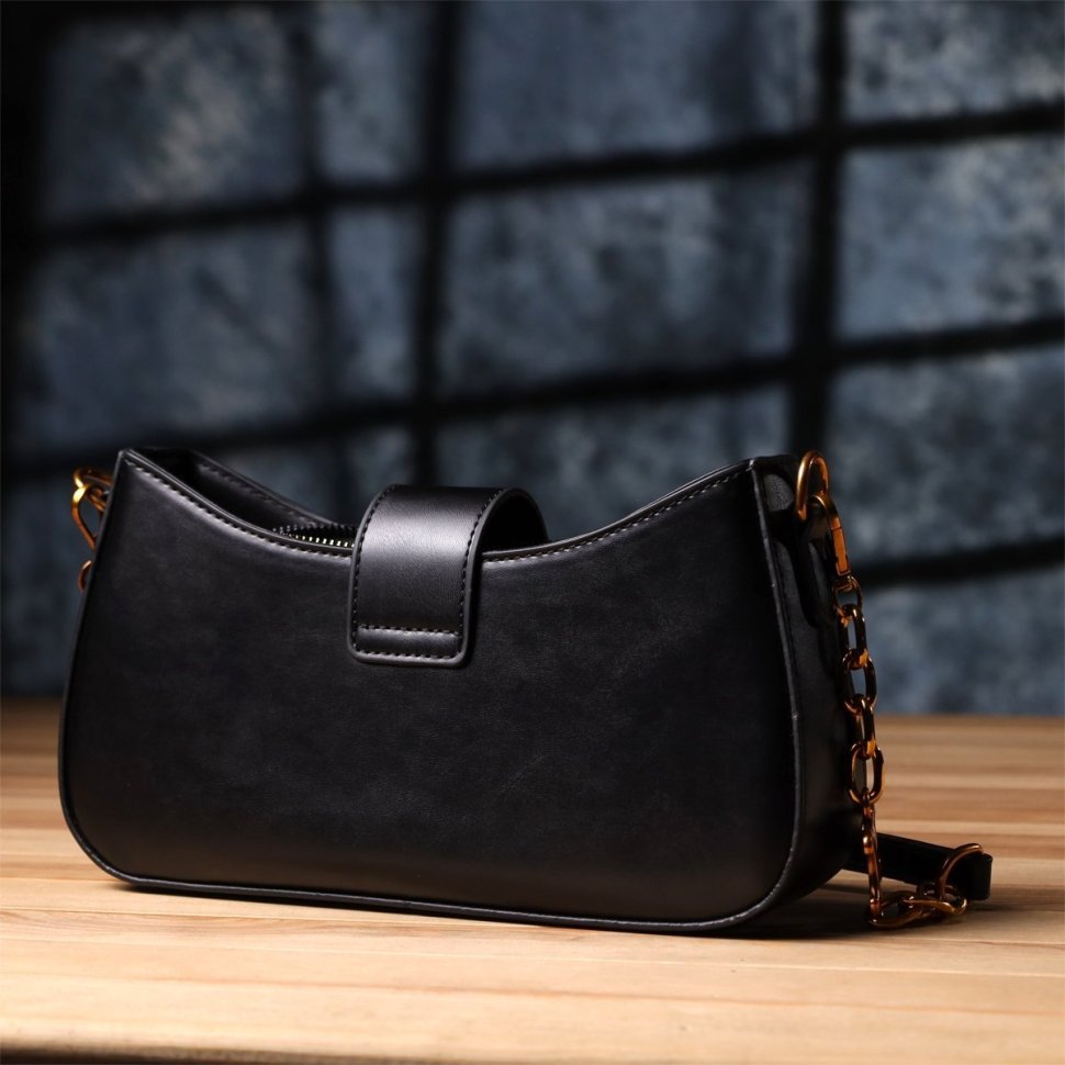 Городская женская сумка кроссбоди через плечо из качественного кожзама Vintage черного цвета 96947 modnotak фото №8