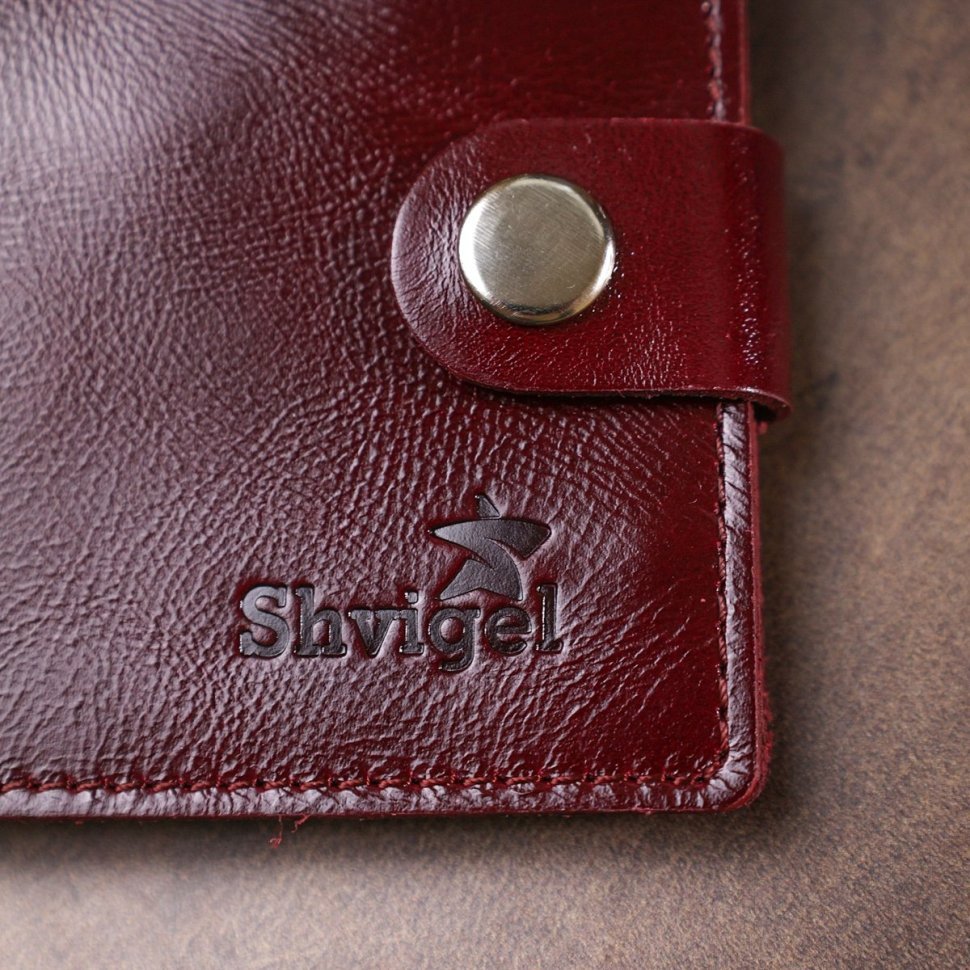 Бордовий жіночий гаманець подвійної складання з гладкої шкіри Shvigel (2416442)
