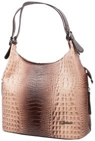 Ділова жіноча сумка зі шкіри з фактурою під крокодила Desisan 107247 бежевого кольору