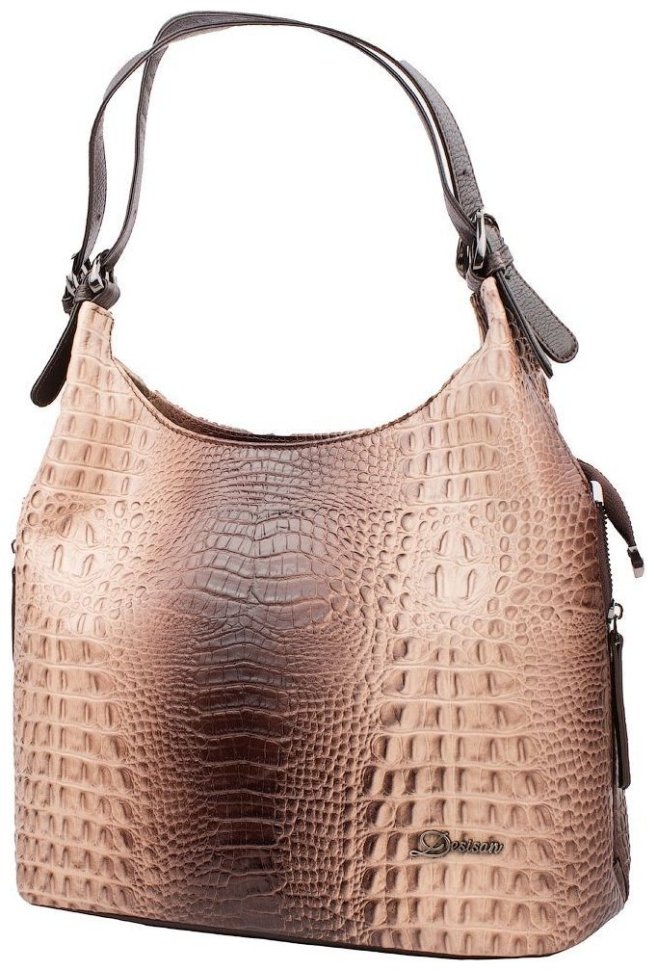 Деловая женская сумка из кожи с фактурой под крокодила Desisan 107247 бежевого цвета modnotak фото №1