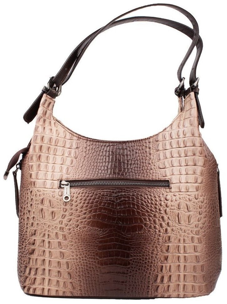 Деловая женская сумка из кожи с фактурой под крокодила Desisan 107247 бежевого цвета modnotak фото №2
