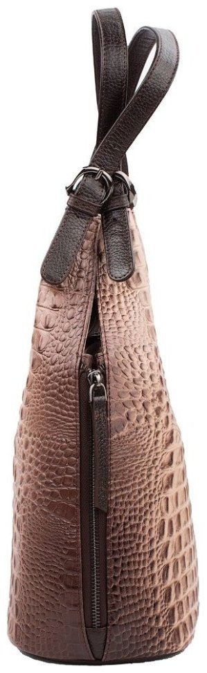 Деловая женская сумка из кожи с фактурой под крокодила Desisan 107247 бежевого цвета modnotak фото №4