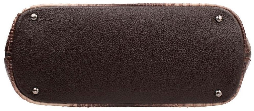 Деловая женская сумка из кожи с фактурой под крокодила Desisan 107247 бежевого цвета modnotak фото №5