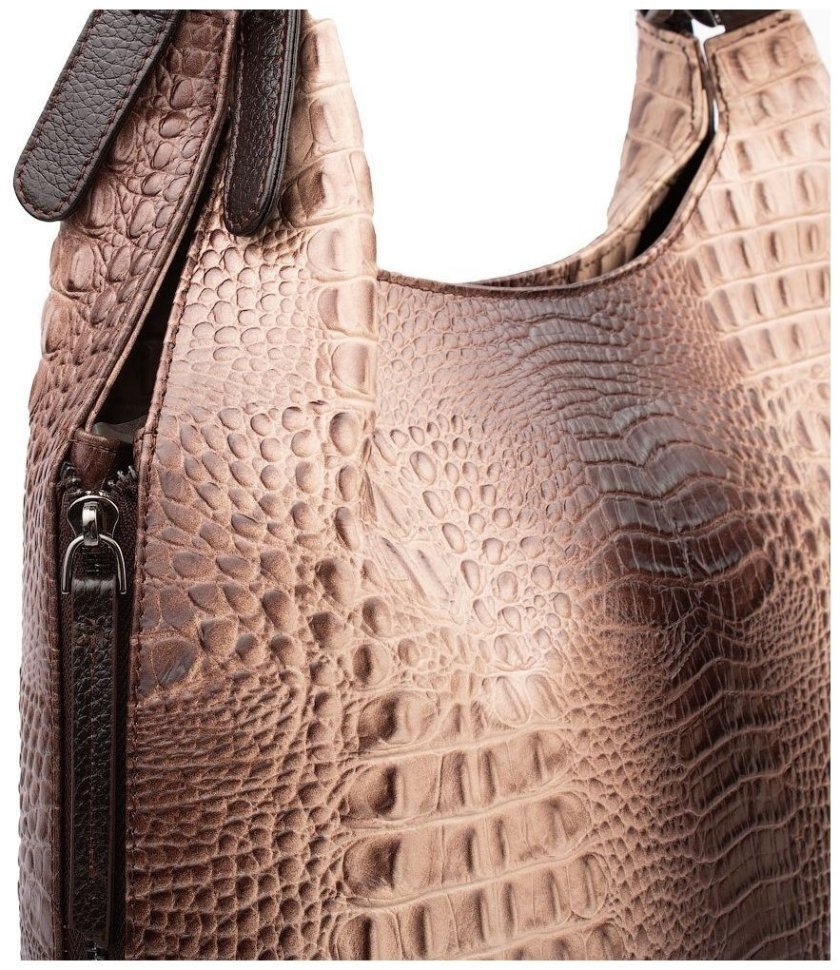 Деловая женская сумка из кожи с фактурой под крокодила Desisan 107247 бежевого цвета modnotak фото №6