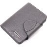 Сірий гаманець із натуральної шкіри флотар із хлястиком на кнопці KARYA (2421349) - 1