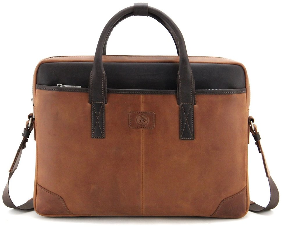 Мужская сумка для ноутбука до 15 дюймов из винтажной кожи рыжего цвета Tom Stone 77747
