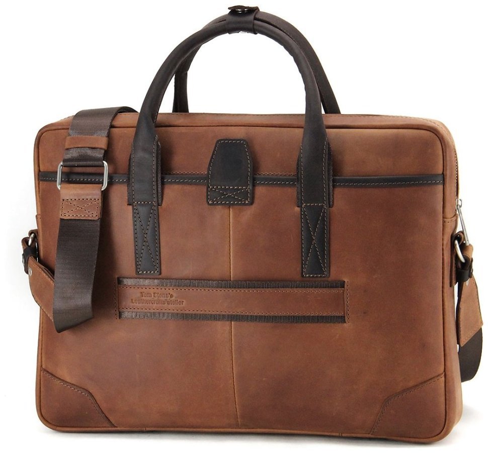 Мужская сумка для ноутбука до 15 дюймов из винтажной кожи рыжего цвета Tom Stone 77747