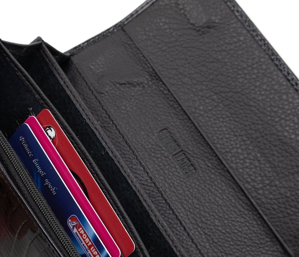 Кошелек кожаный лакированный черного цвета Leather Collection 97747 modnotak фото №9