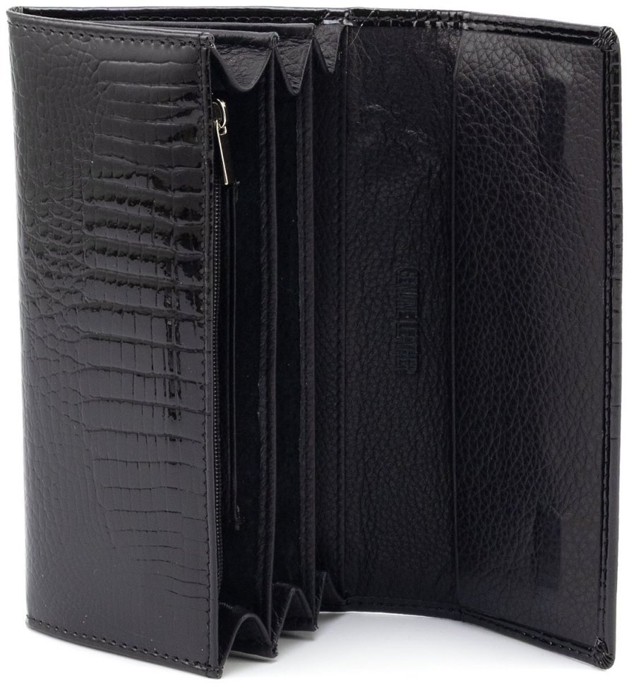 Кошелек кожаный лакированный черного цвета Leather Collection 97747 modnotak фото №2