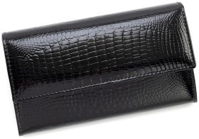 Кошелек кожаный лакированный черного цвета Leather Collection 97747