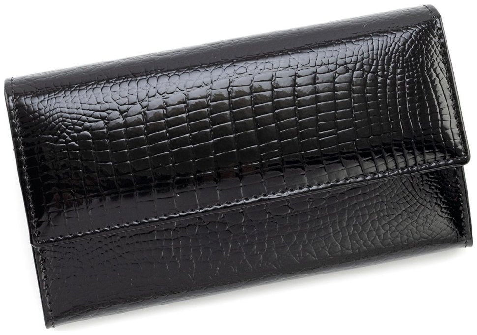 Кошелек кожаный лакированный черного цвета Leather Collection 97747 modnotak фото №1