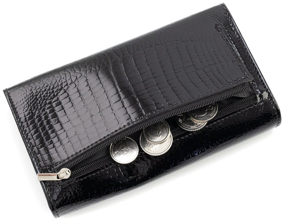 Кошелек кожаный лакированный черного цвета Leather Collection 97747 modnotak фото №4