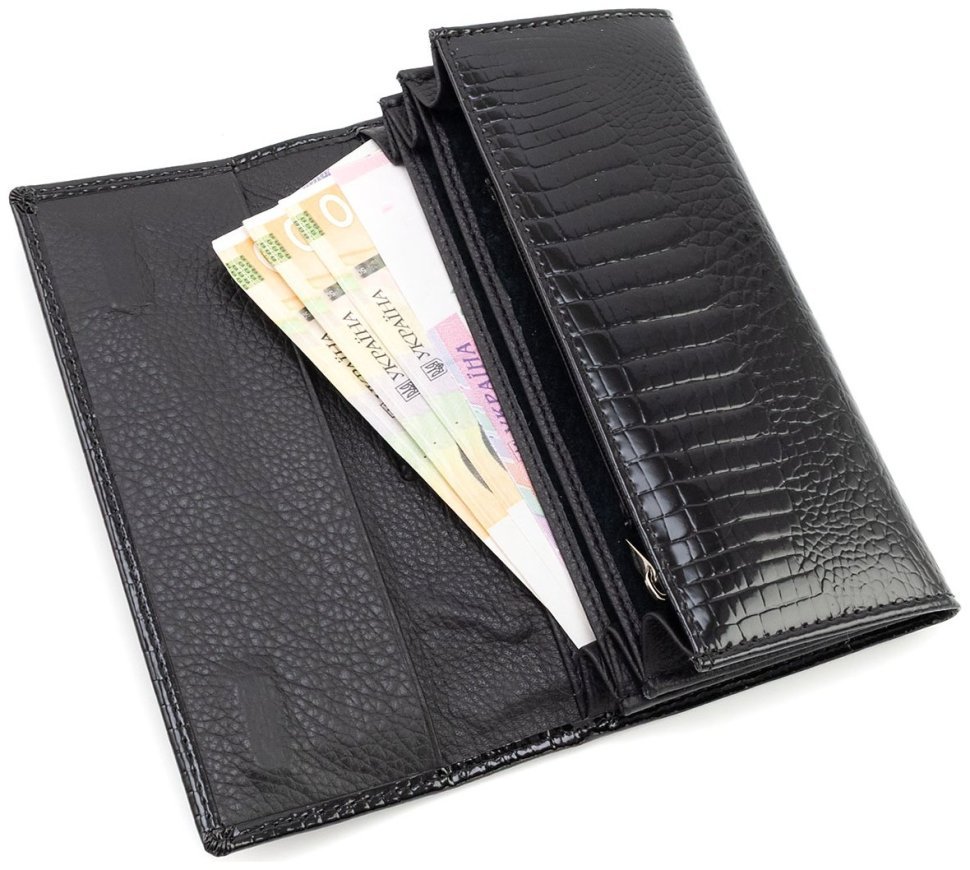 Кошелек кожаный лакированный черного цвета Leather Collection 97747 modnotak фото №8