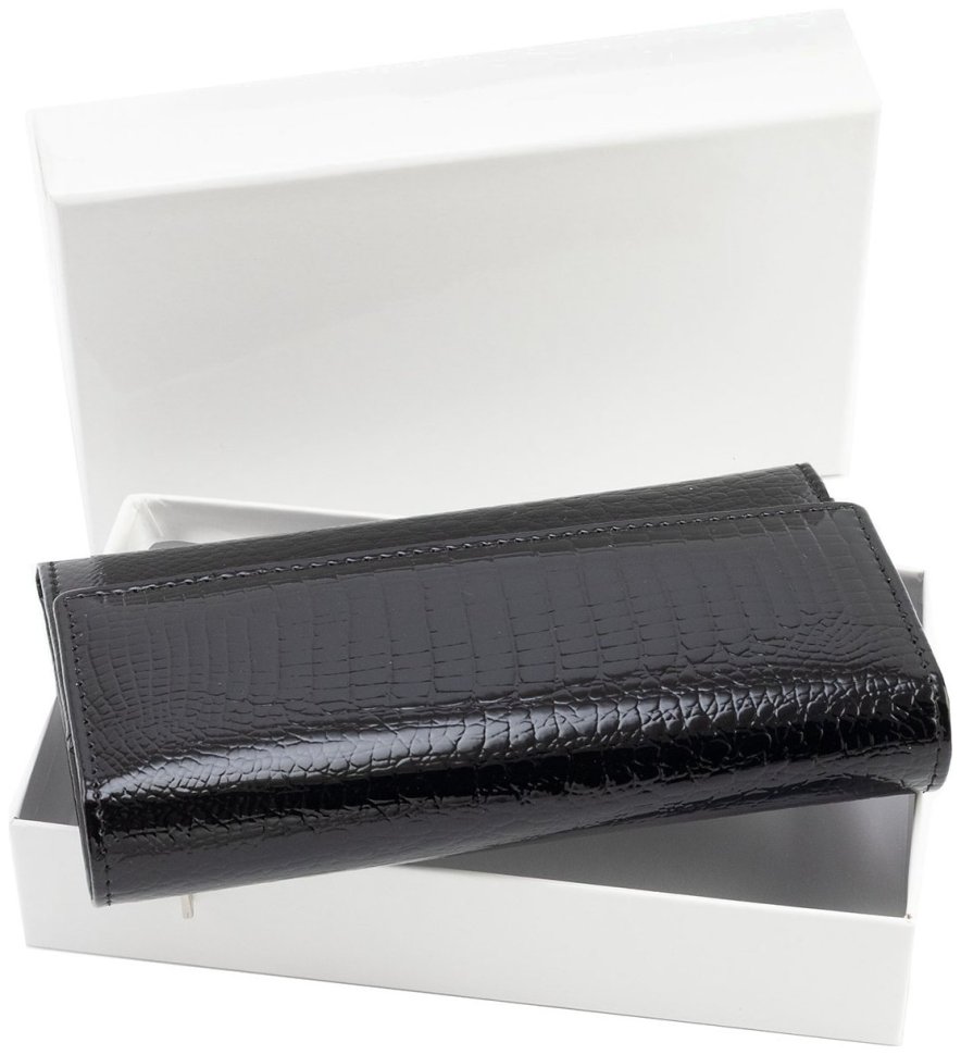 Кошелек кожаный лакированный черного цвета Leather Collection 97747 modnotak фото №10