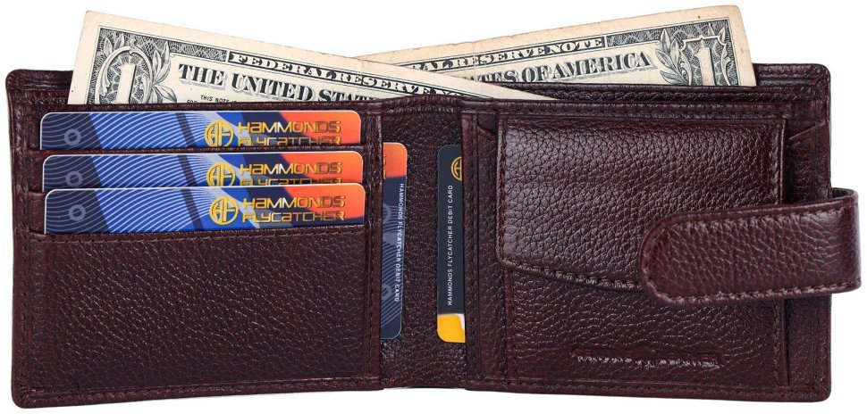 Кожаный мужской кошелек на кнопке со съемным блоком для карт Hammonds Flycatcher HF502 коричневого цвета 107947 modnotak фото №2