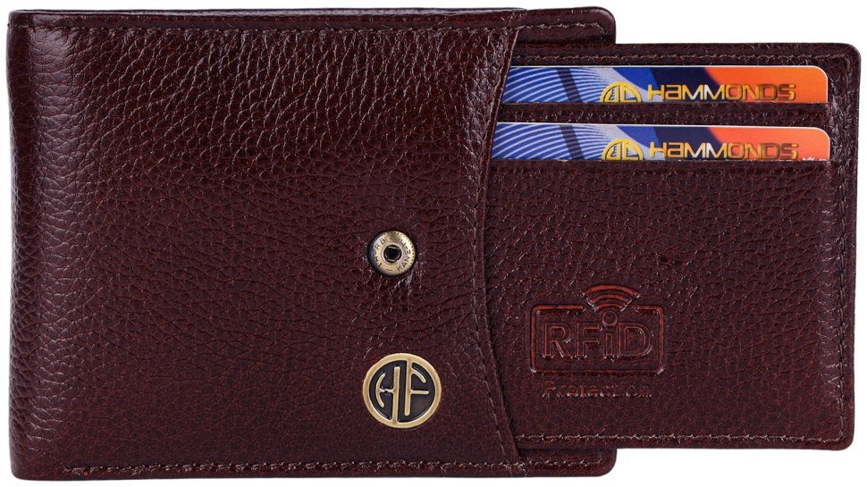 Кожаный мужской кошелек на кнопке со съемным блоком для карт Hammonds Flycatcher HF502 коричневого цвета 107947 modnotak фото №3