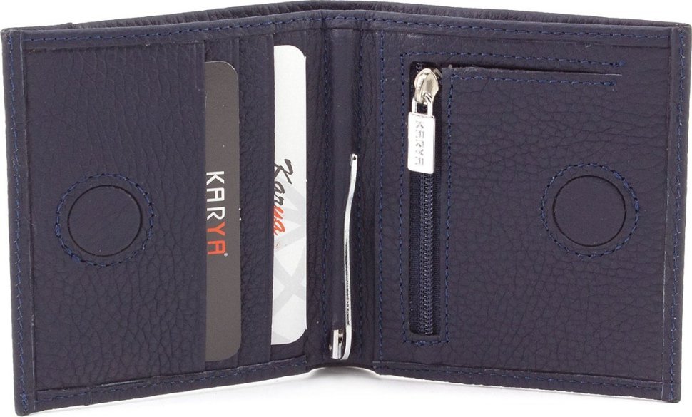 Кожаный компактный кошелек с зажимом синего цвета KARYA (21769)