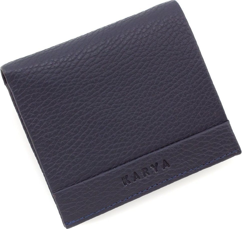 Шкіряний компактний гаманець з зажимом синього кольору KARYA (21769)
