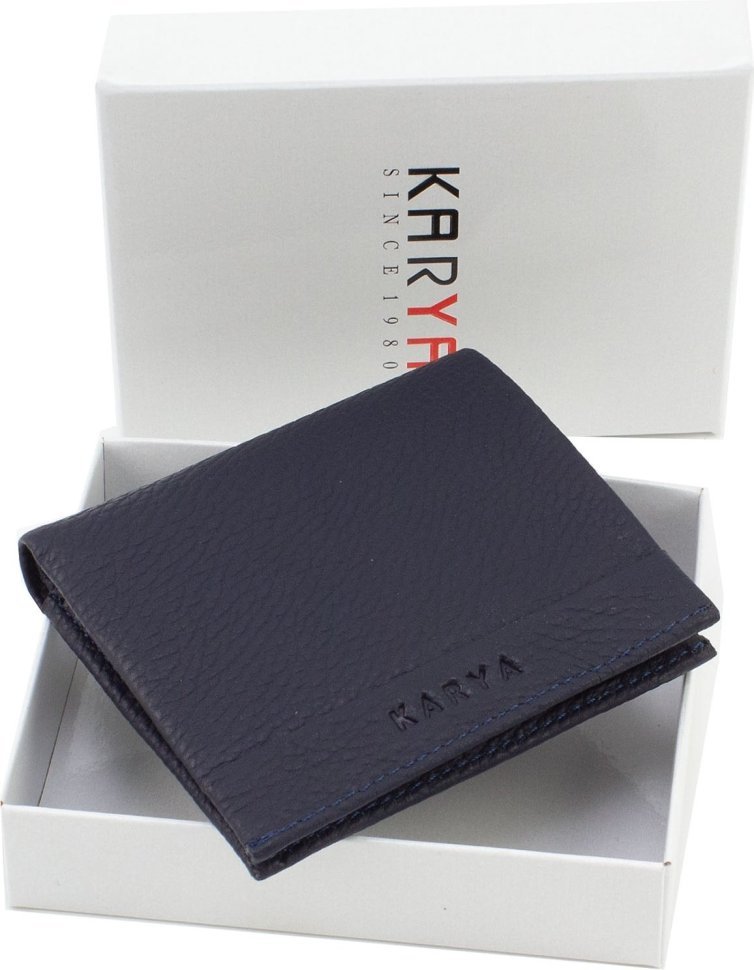 Кожаный компактный кошелек с зажимом синего цвета KARYA (21769)