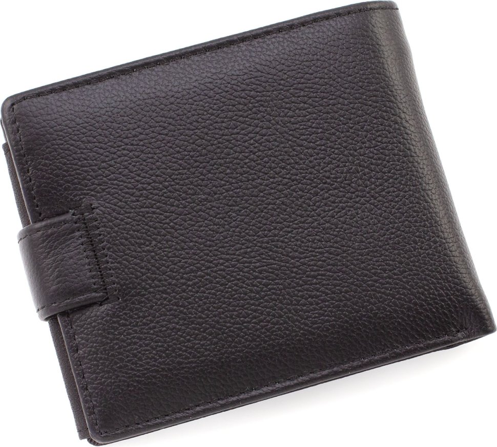 Чоловіче чорне портмоне із зернистої шкіри з кнопкою Leather Collection (21531)