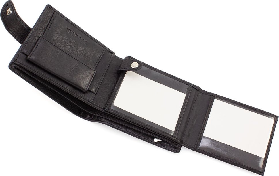 Чоловіче чорне портмоне із зернистої шкіри з кнопкою Leather Collection (21531)