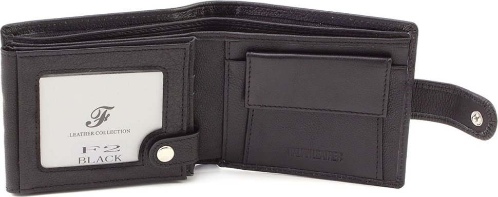 Мужское черное портмоне из зернистой кожи с кнопкой Leather Collection (21531)