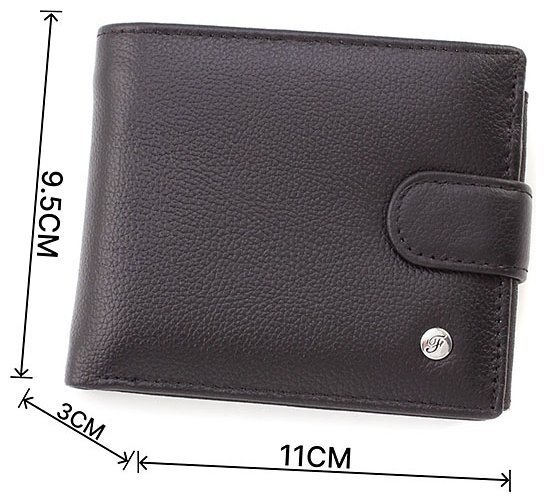 Мужское черное портмоне из зернистой кожи с кнопкой Leather Collection (21531) modnotak фото №3