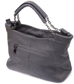 Городская кожаная женская сумка из кожи серого цвета с ручками для носки Vintage 98147