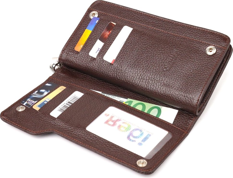 Коричневий вертикальний гаманець-клатч із натуральної шкіри на зап'ястя CANPELLINI (2421537)