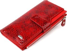 Лакированный женский кошелек красного цвета из натуральной кожи с тиснением под змею CANPELLINI (2421639) 