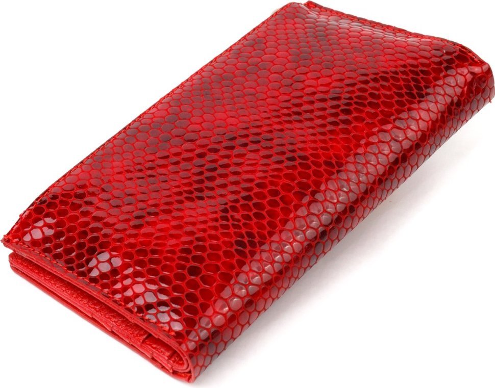 Лакований жіночий гаманець червоного кольору з натуральної шкіри з тисненням під змію CANPELLINI (2421639)