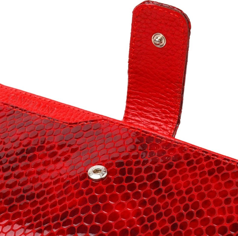 Лакований жіночий гаманець червоного кольору з натуральної шкіри з тисненням під змію CANPELLINI (2421639)