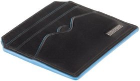 Чорний картхолдер із натуральної шкіри з синьою окантовкою Visconti Louis 69047