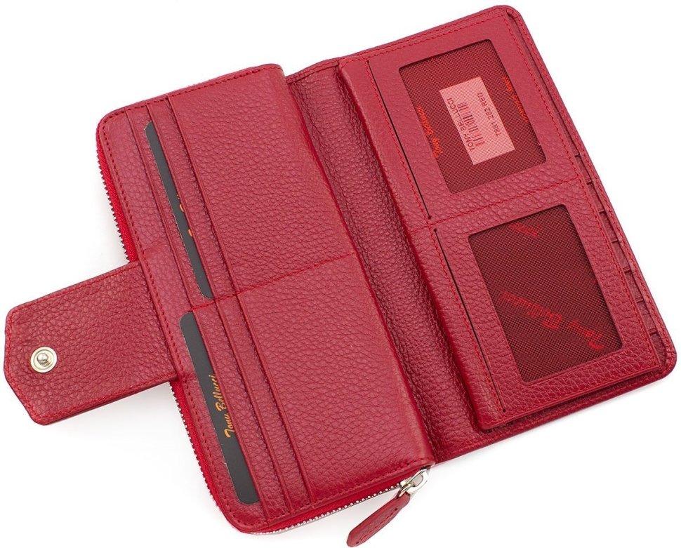 Красный женский кошелек большого размера из зернистой кожи Tony Bellucci (10860)